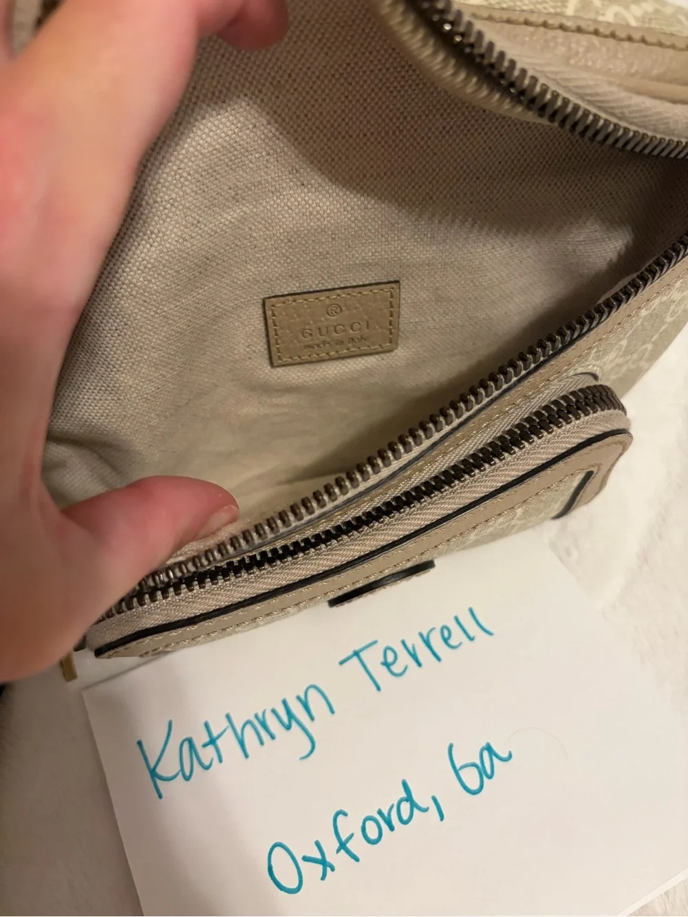 Gucci Tan GG Supreme Canvas Belt Bag with Red and Green Web Strap